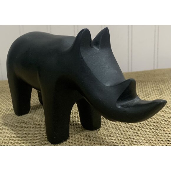 Black Wooden Rhino and Elephant Hand Carved Figurine or Paper Weight - Picture 7 of 16